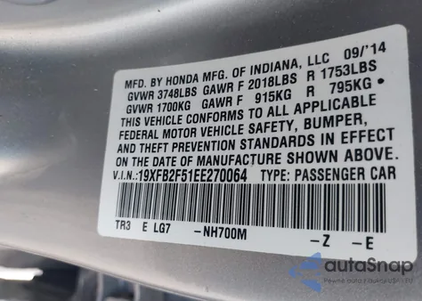 2014 Honda Civic Lx from USA, damaged, VIN 19XFB2F51EE270064